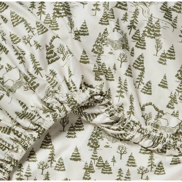 Full 400 Thread Count Performance Holiday Sheet Set Ivory Winter Scene Threshold - Picture 3 of 5